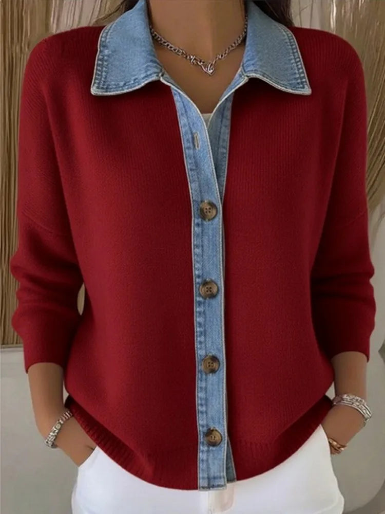 Leonie | Knit Sweater with Denim Collar
